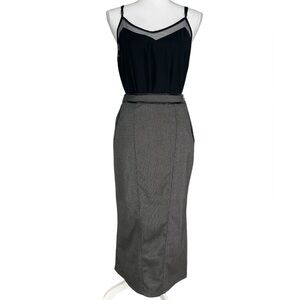 RE:SOUND / Black & Tan Long Pencil Skirt / Size 2 Goth Office Preppy Whimsygoth